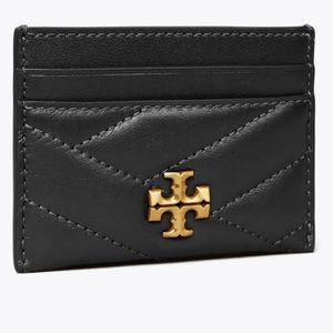 NEW KIRA CHEVRON CARD CASE -Black with Rolled Gold Hardware